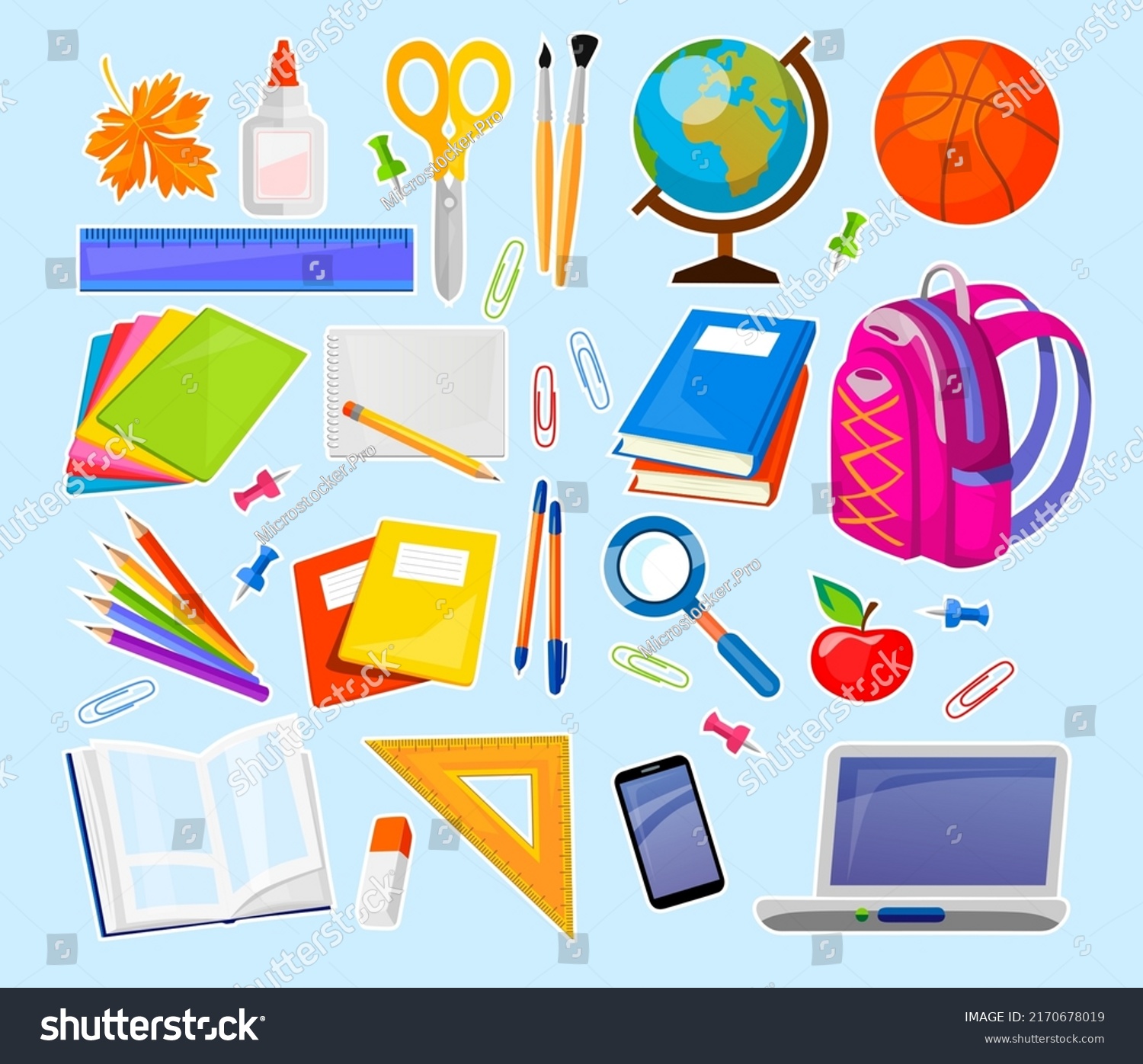 Big Set Modern School Supplies Books Stock Vector (Royalty Free ...