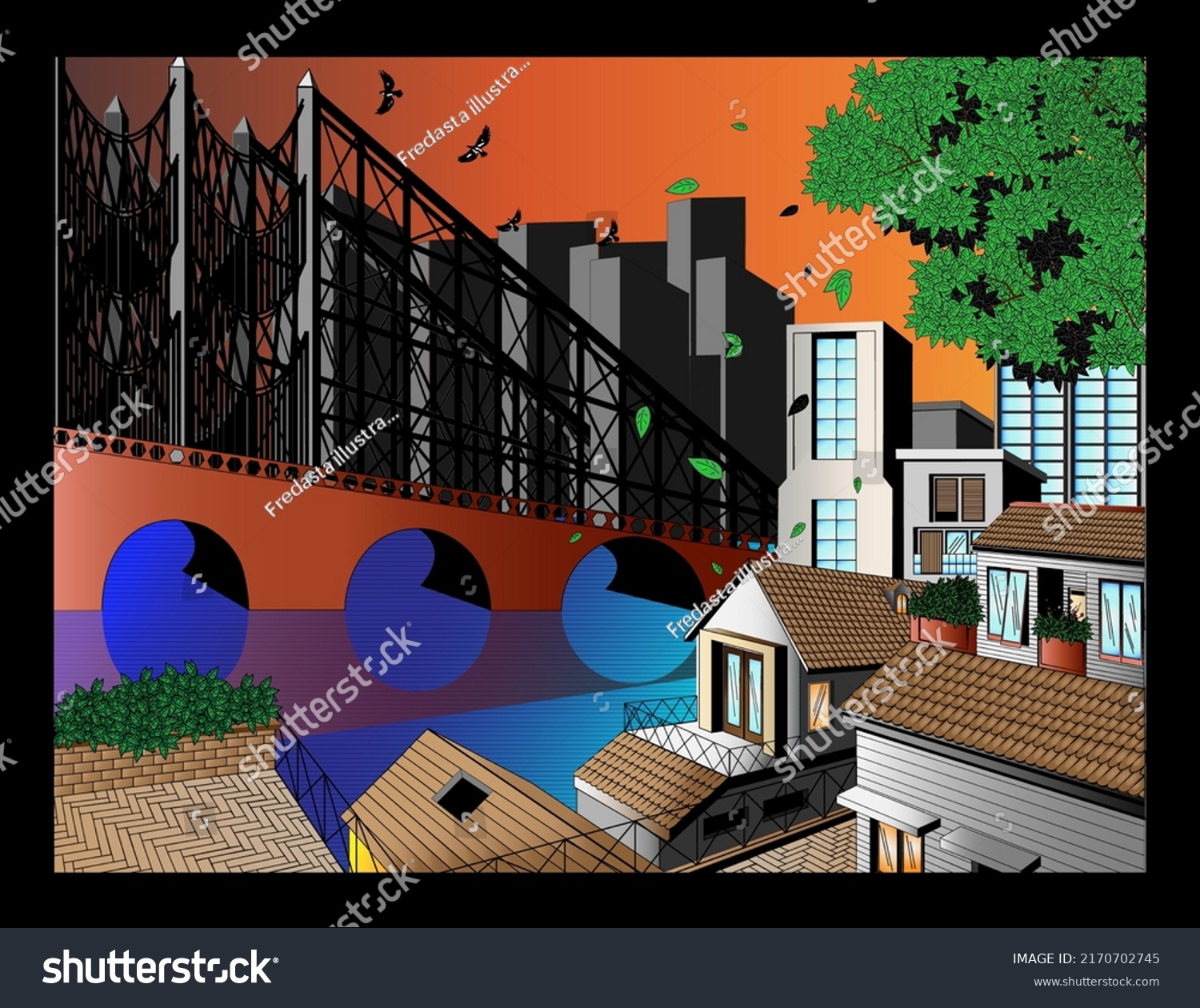 Colored Two Point Perspective City Design Stock Vector (Royalty Free ...