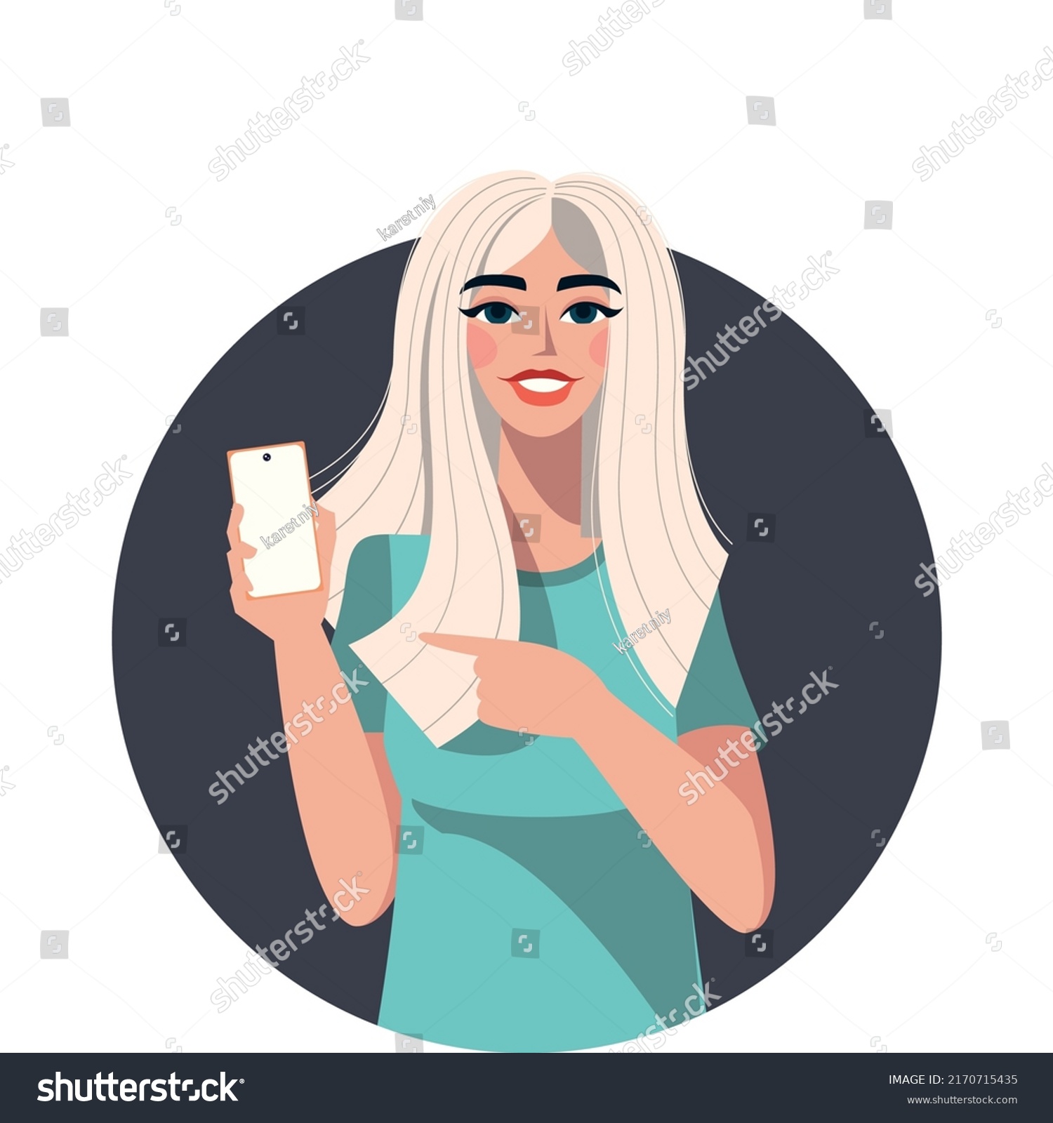 Beautiful Young Girl Phone Her Hand Stock Vector Royalty Free 2170715435 Shutterstock 