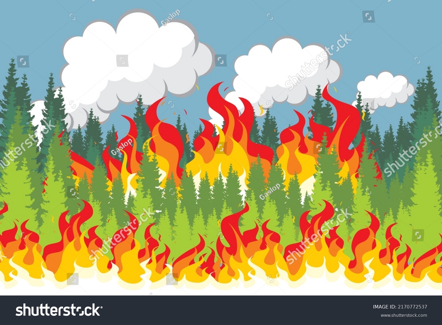 Natural Disasters Forest On Fire Illustration Stock Vector (Royalty ...