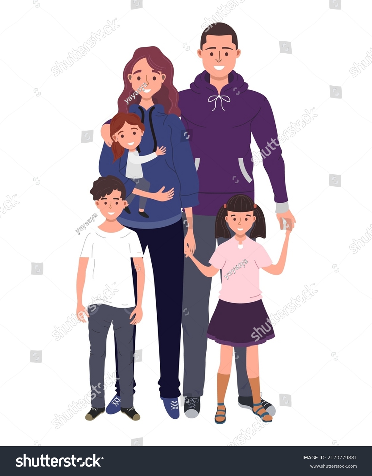 Happy Family Father Mother Two Daughters Stock Vector (Royalty Free ...