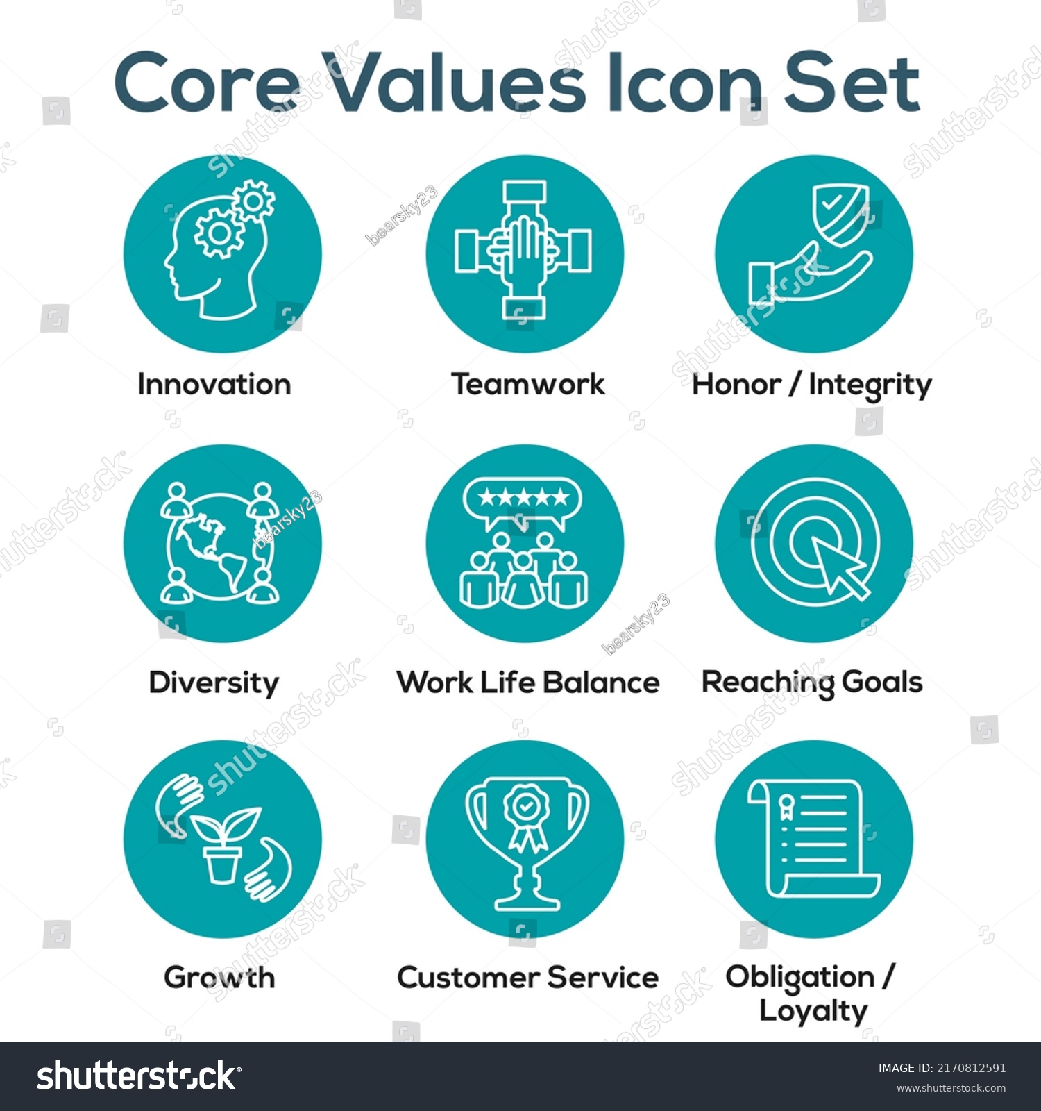 Core Values Mission Vision Icon Set Stock Vector (Royalty Free ...