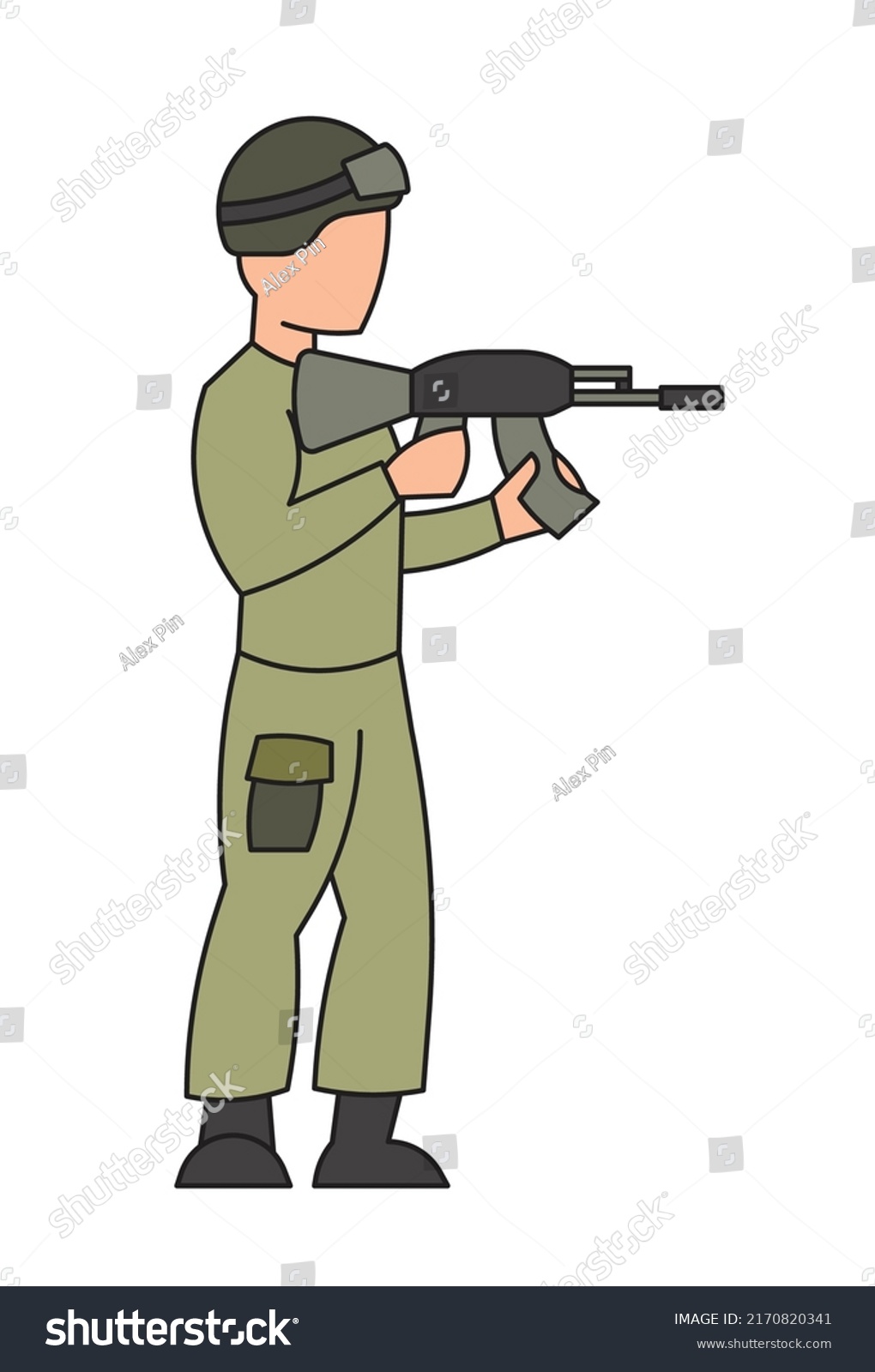 Soldier Standing Machine Gun Stock Vector (Royalty Free) 2170820341 ...