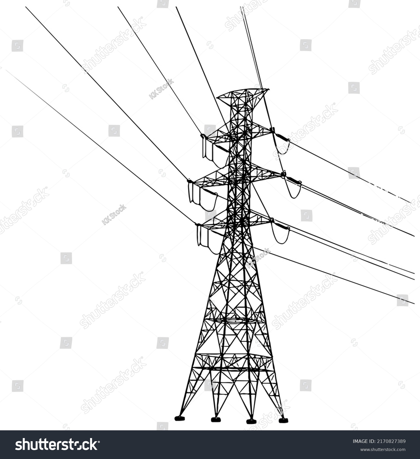 Power Lines Illustration Black On White Stock Vector (Royalty Free ...