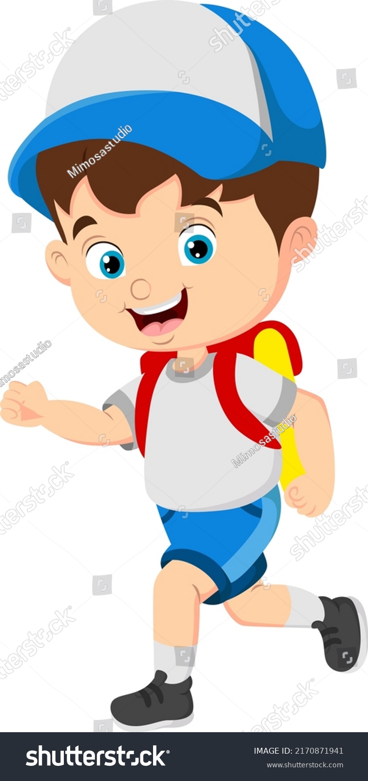 Cartoon Little School Boy Running Stock Vector (Royalty Free ...