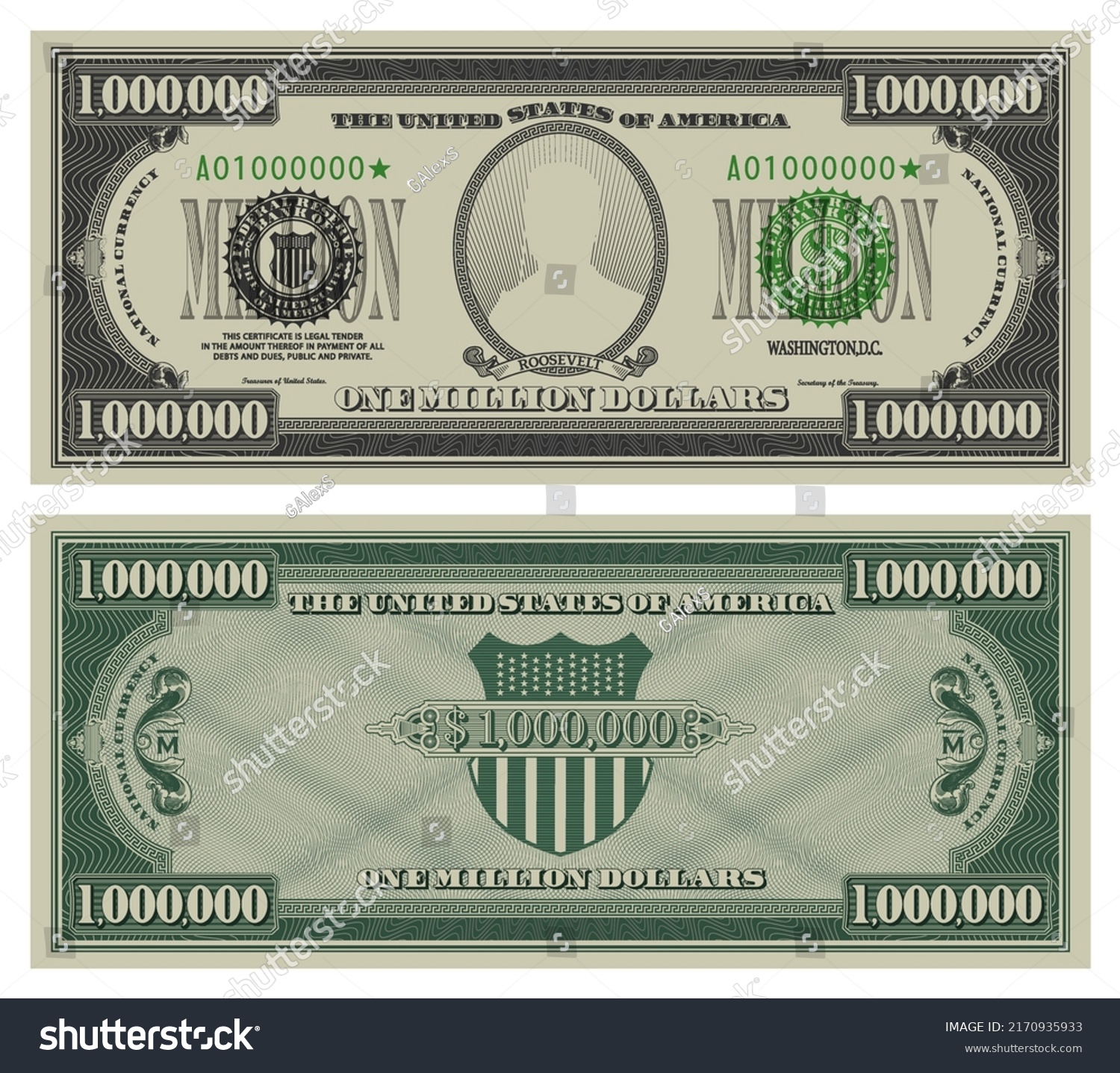 Vector Million Dollars Banknote Gray Obverse Stock Vector (Royalty Free ...