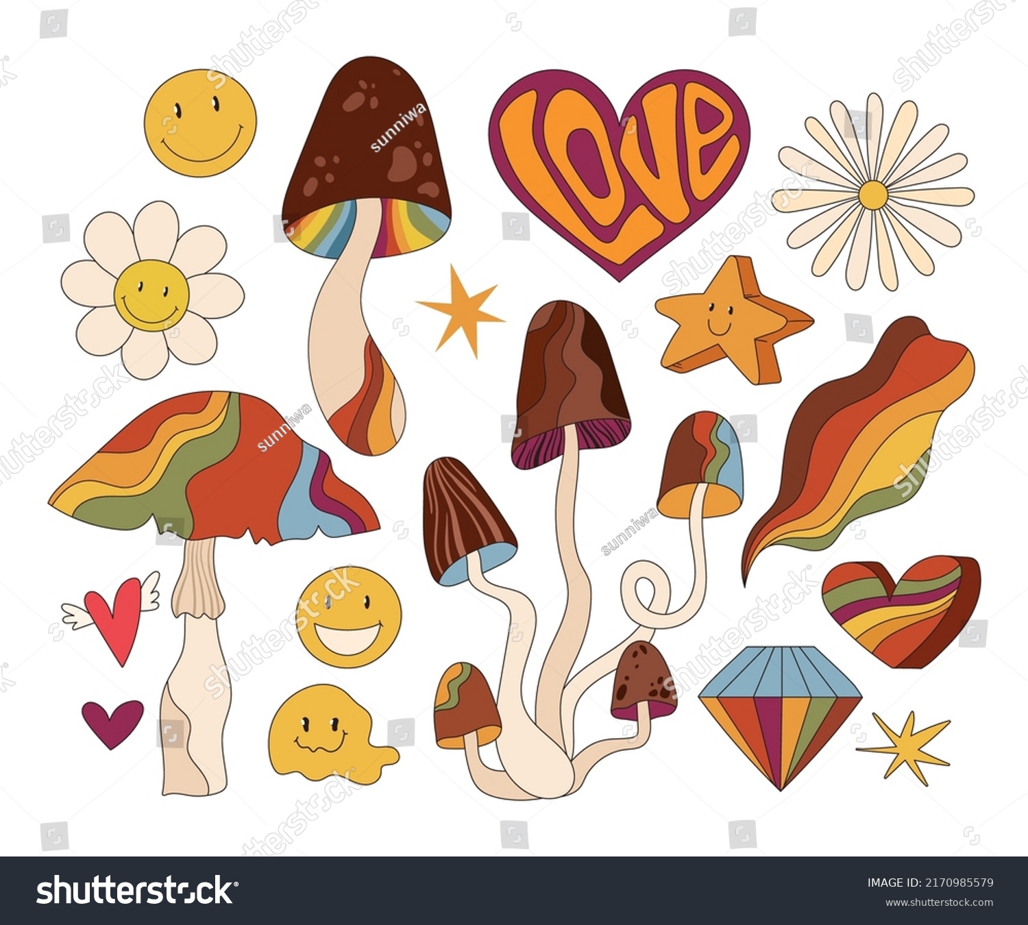 Groovy 70s Retro Isolated Clip Art Stock Vector (Royalty Free ...