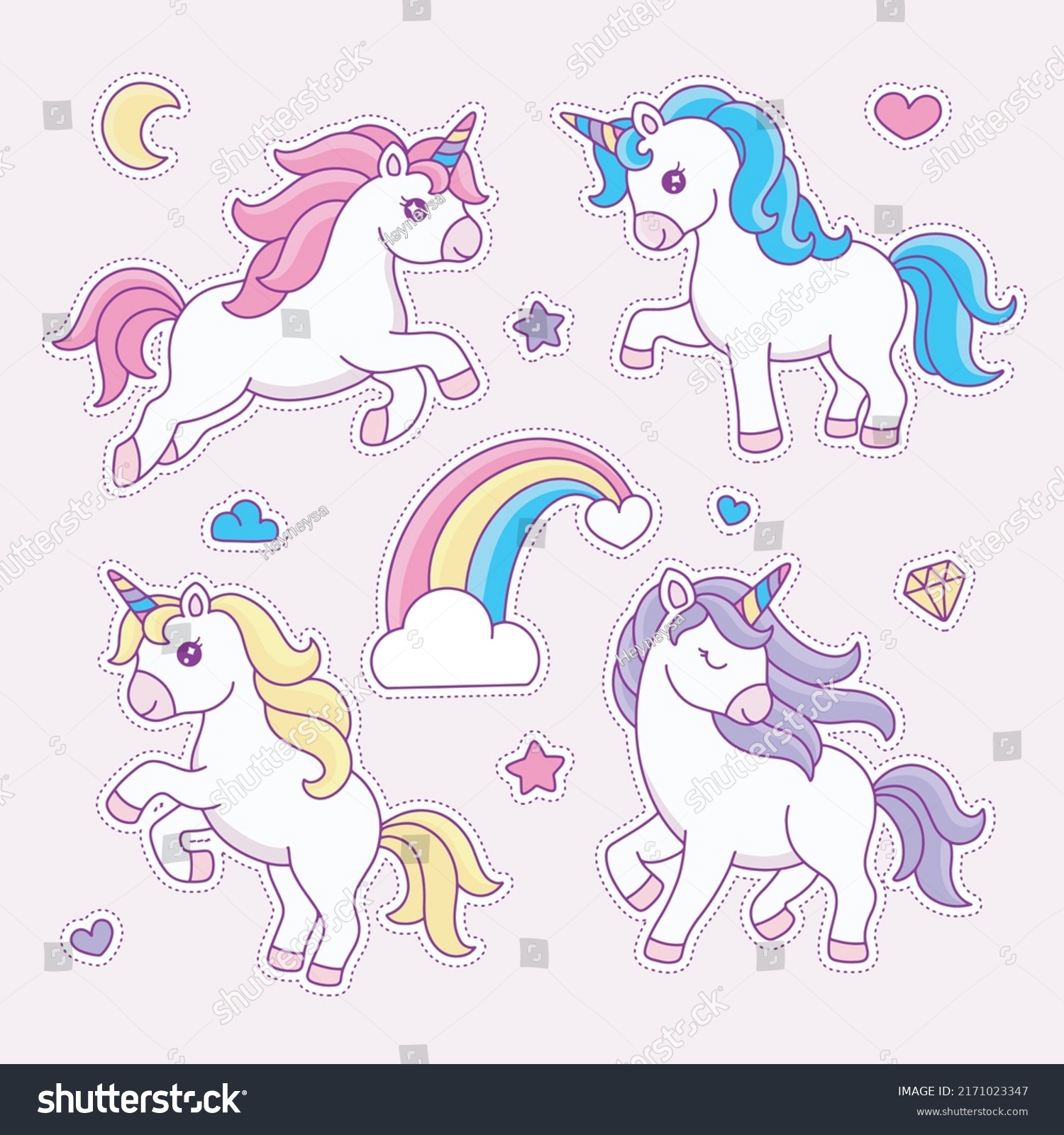 Set Unicorn Clipart Stickers Vector Stock Vector (royalty Free 