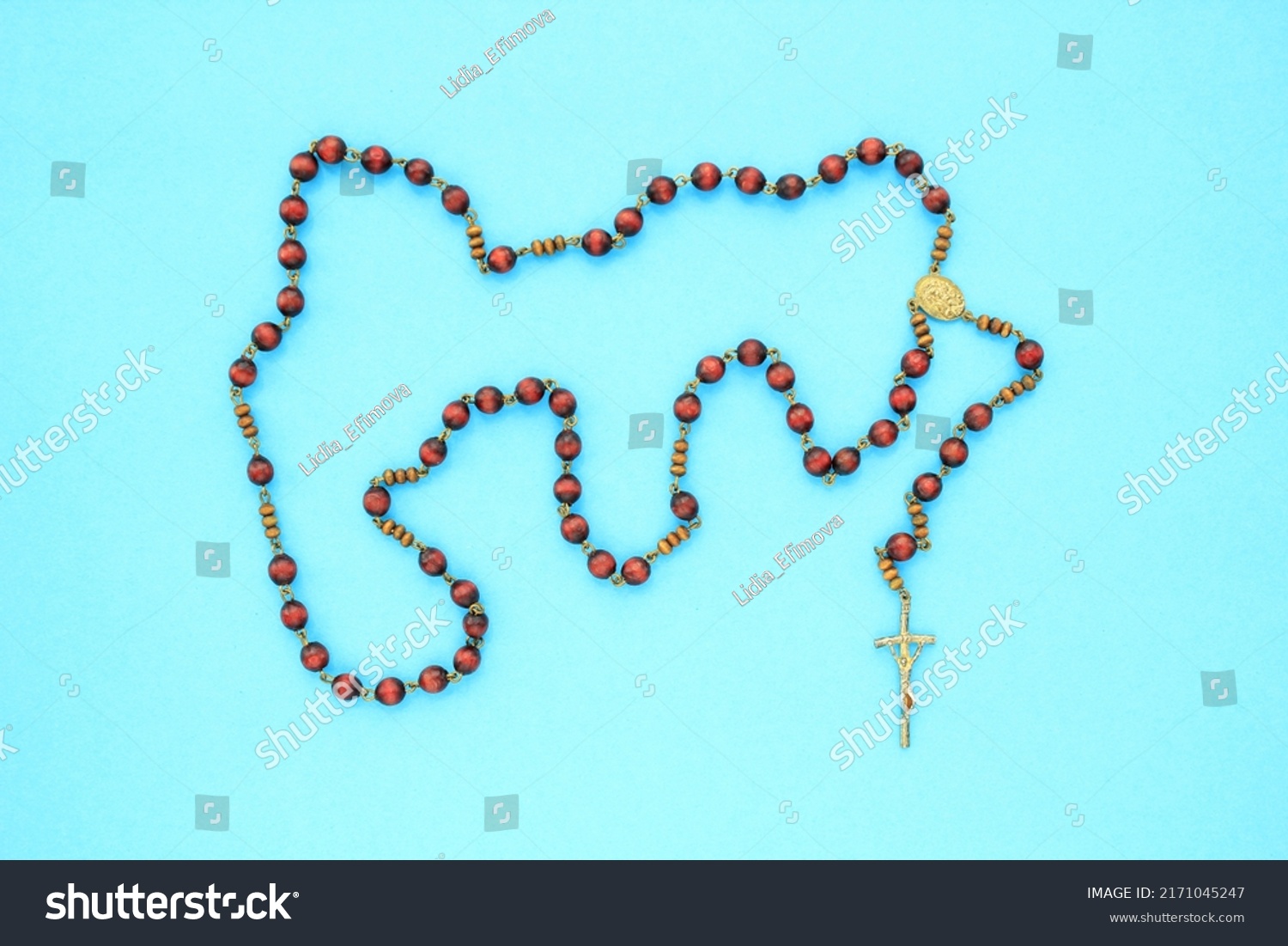 Rosary Wooden Beads Crucifix Christian Cross Stock Photo 2171045247