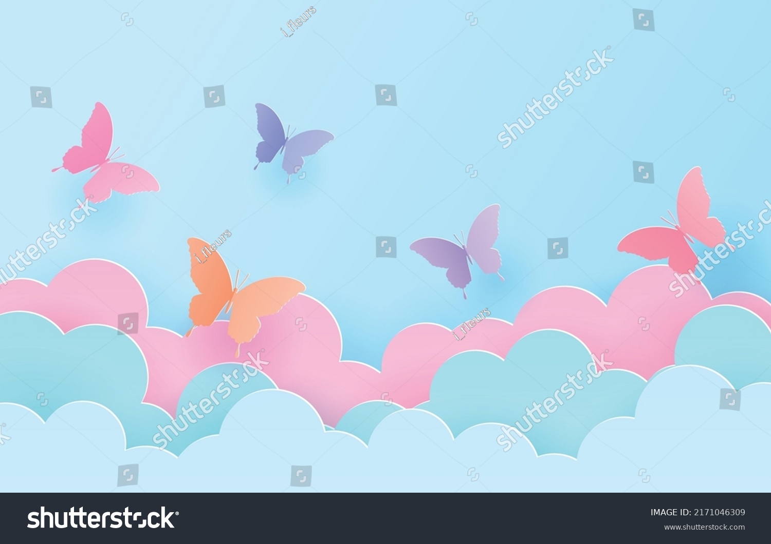 Colorful Butterfly Flying Sky Pastel Clouds Stock Vector (Royalty Free ...