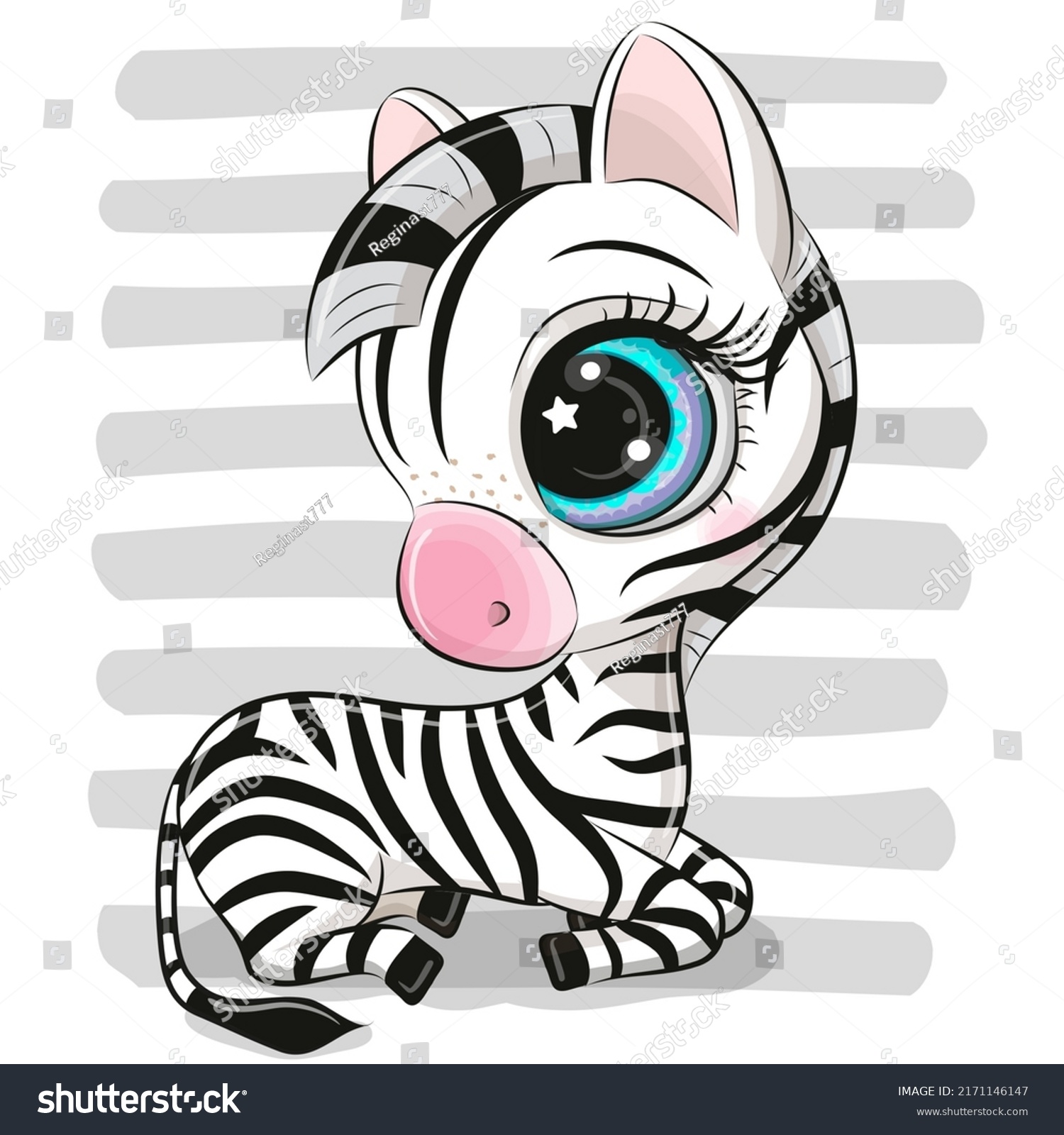 Cute Cartoon Zebra On Striped Background Stock Vector (Royalty Free