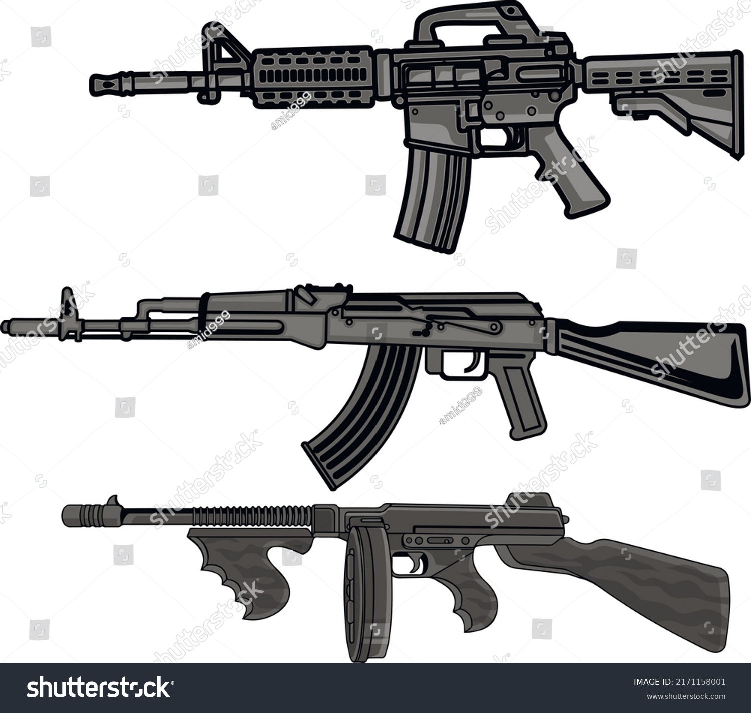 Machine Gun M4 Ak47 Thompson Gun Stock Vector (Royalty Free) 2171158001 ...