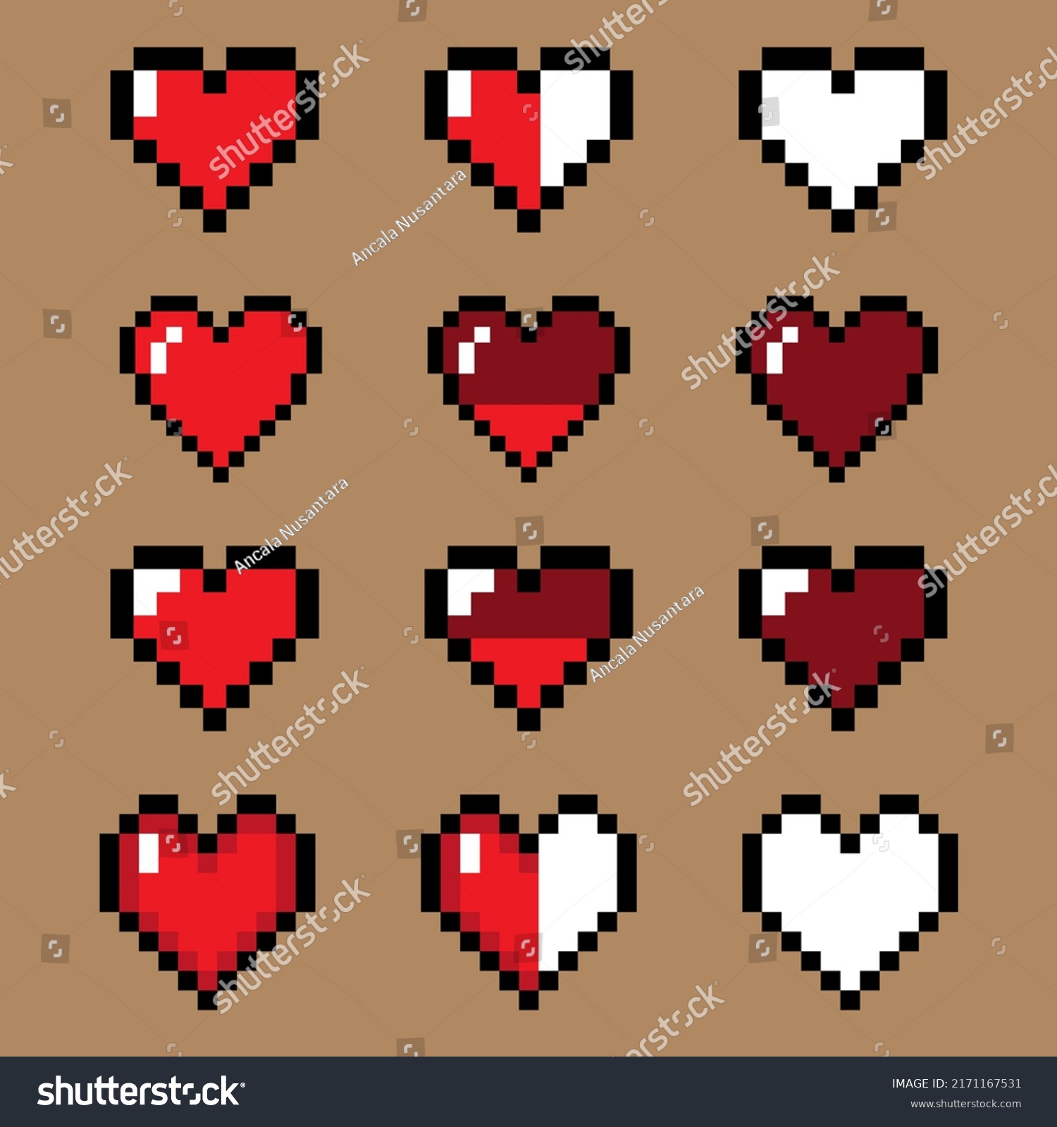 Vector Heart Icon Set Pixel Game Stock Vector (Royalty Free) 2171167531 ...