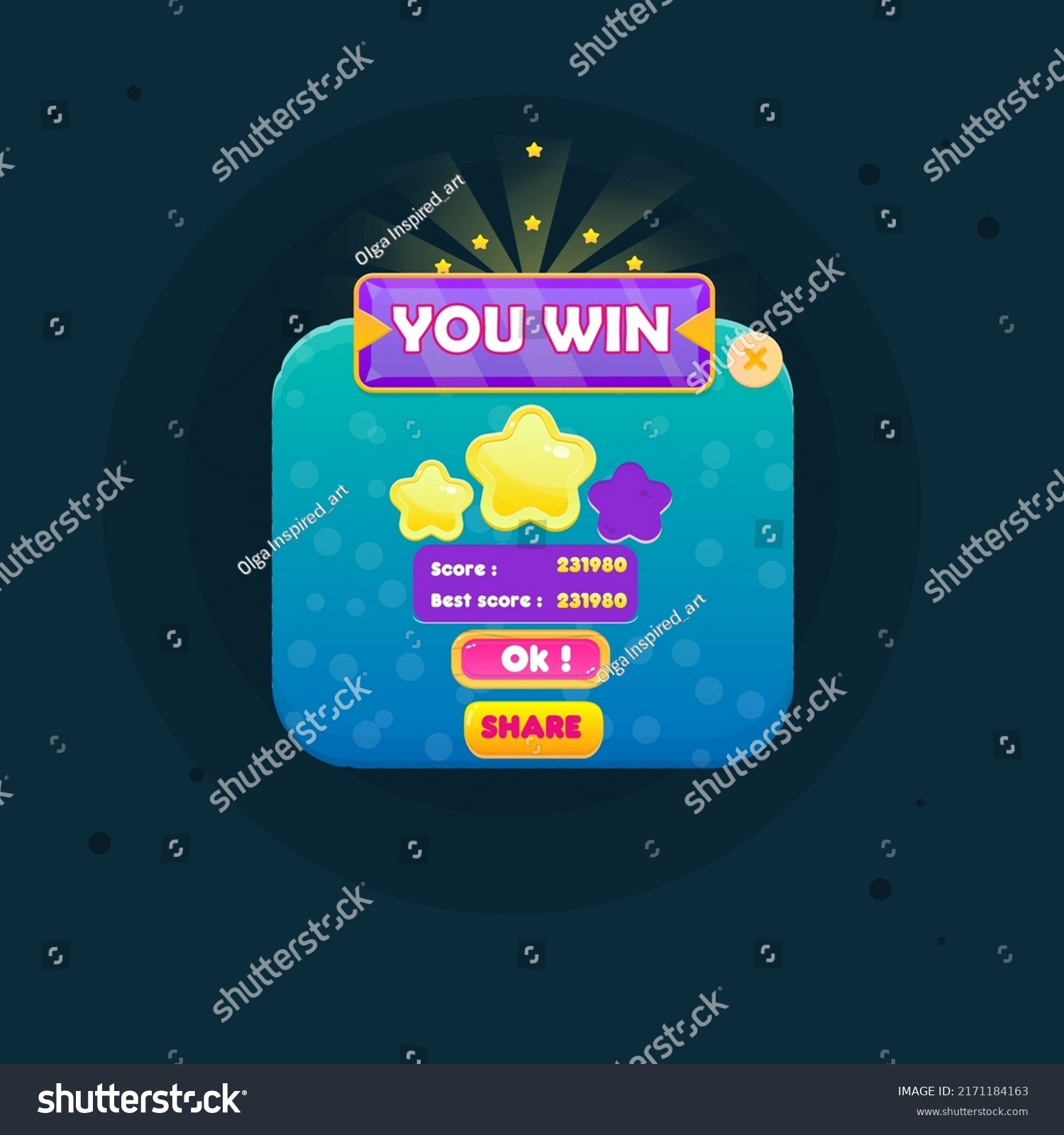 Game Ui You Win Blue Turquoise Stock Vector (Royalty Free) 2171184163 ...