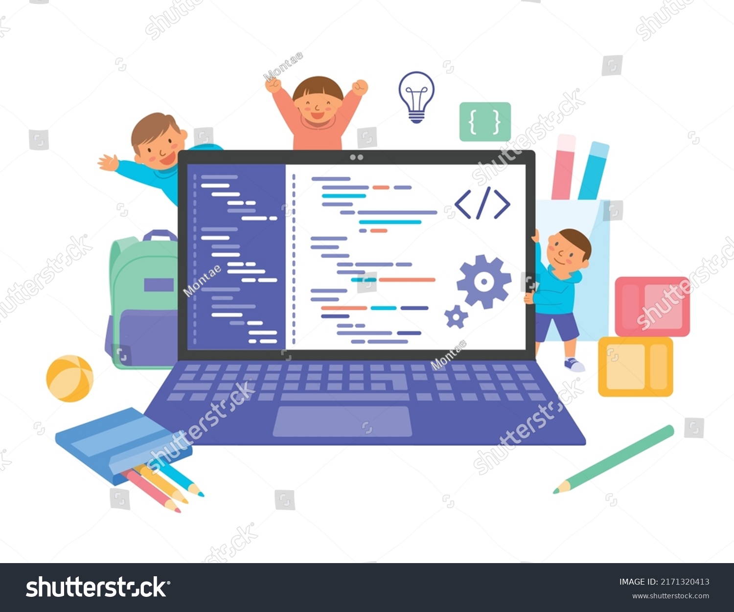 Children Laptop Kids Coding Concept Vector Stock Vector (royalty Free 