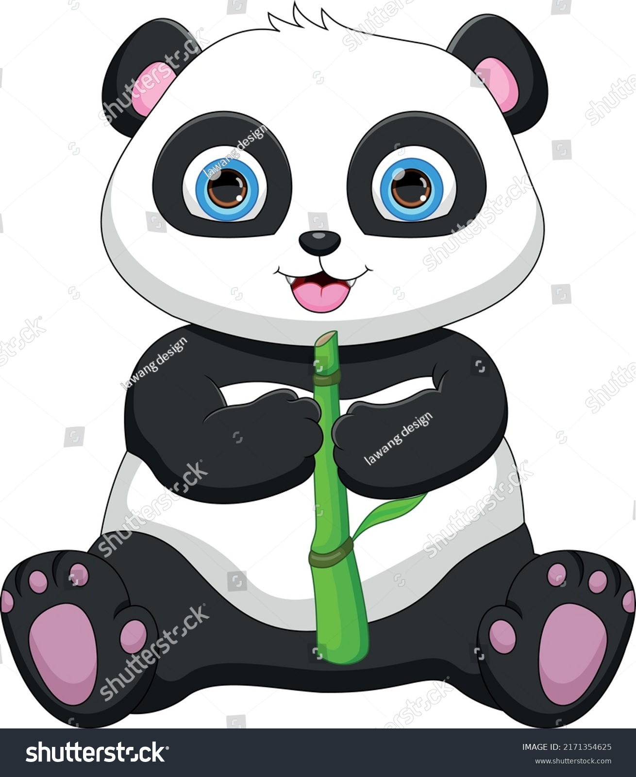 Cartoon Cute Panda Holding Bamboo Stock Vector (Royalty Free ...