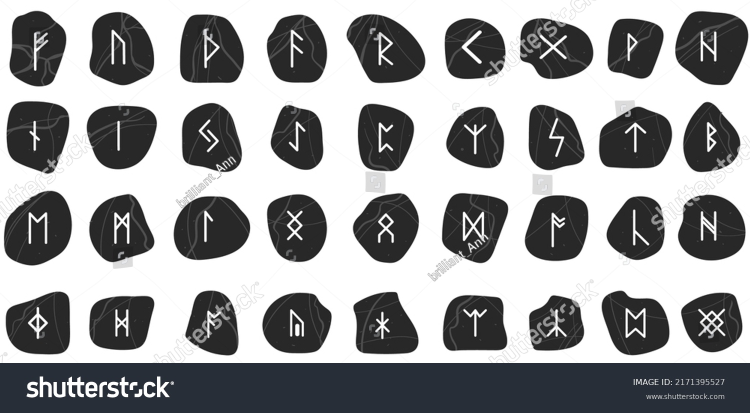 Rune Set Doodle Black Texture Stone Stock Vector (Royalty Free ...