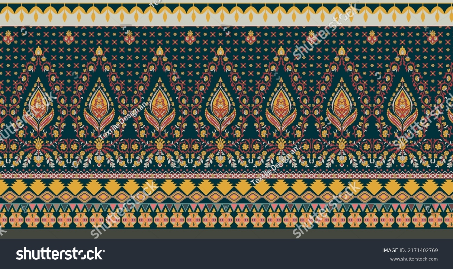 Unique Digital Traditional Geometric Ethnic Border Stock Illustration ...