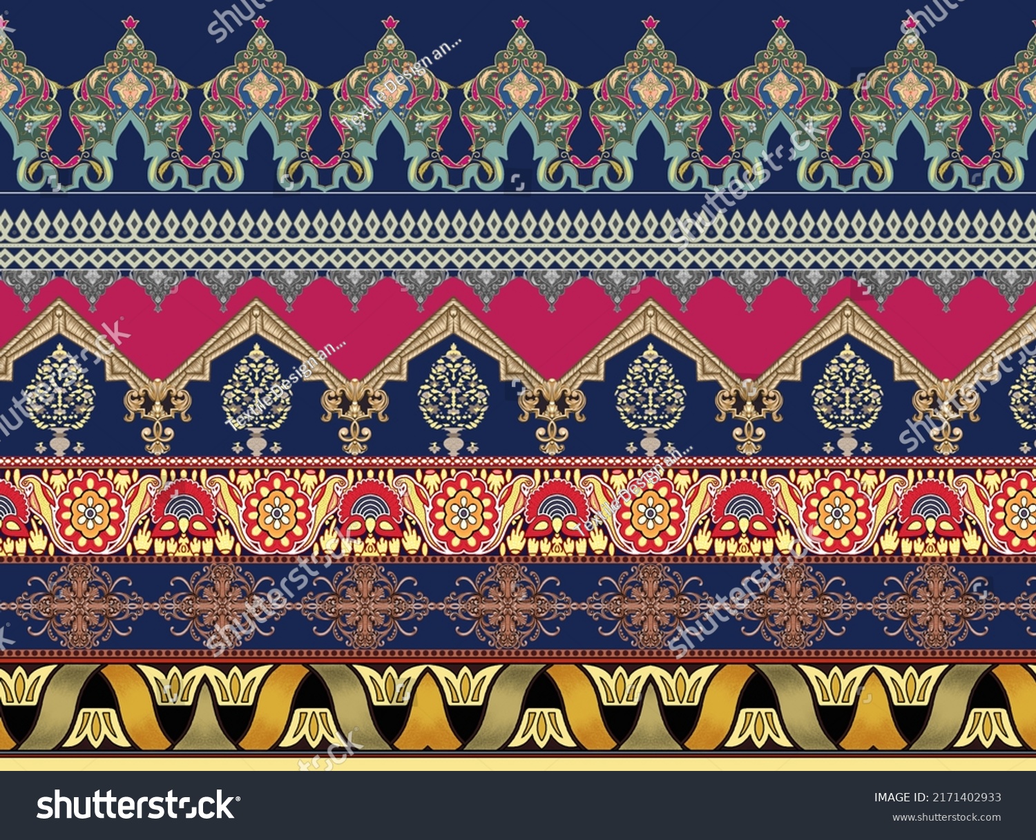 Unique Digital Traditional Geometric Ethnic Border Stock Illustration ...