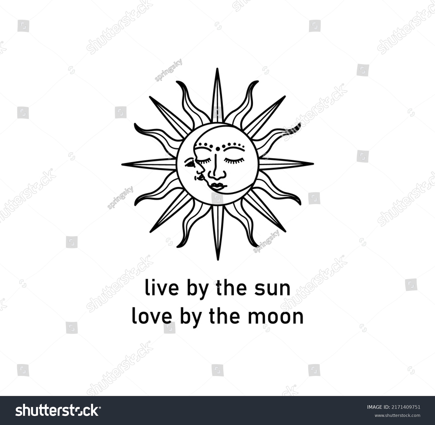 Celestial Sun Moon Vector Decorative Slogan Stock Vector (Royalty Free