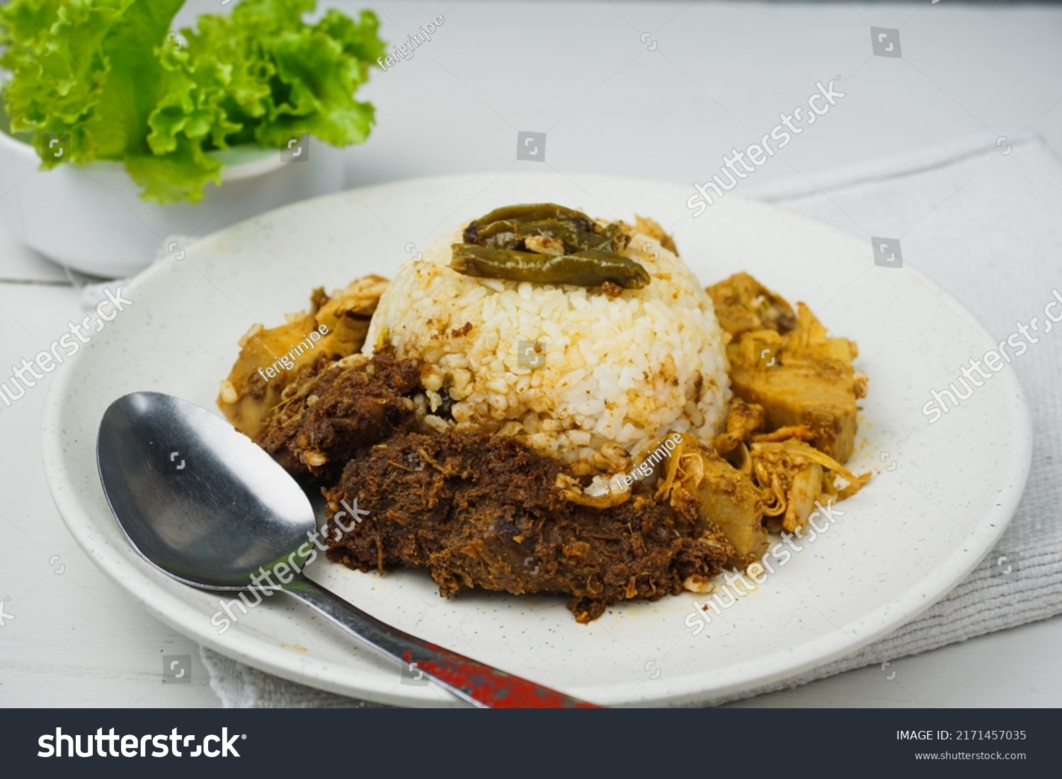 One Plate Nasi Padang Vegetable Rendang Stock Photo 2171457035 ...