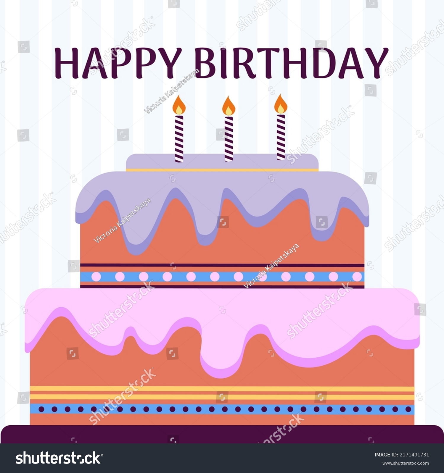 Happy Birthday Cake Card Colourful Illustration Stock Vector (Royalty ...