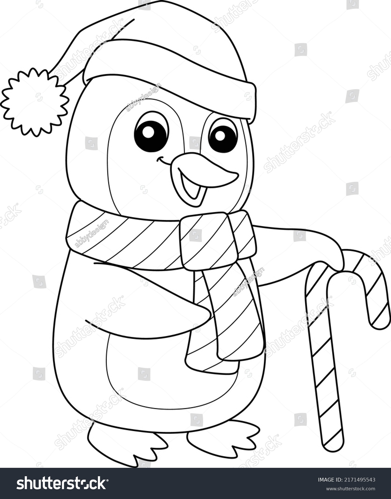 Christmas Santa Penguin Isolated Coloring Page Stock Vector (Royalty