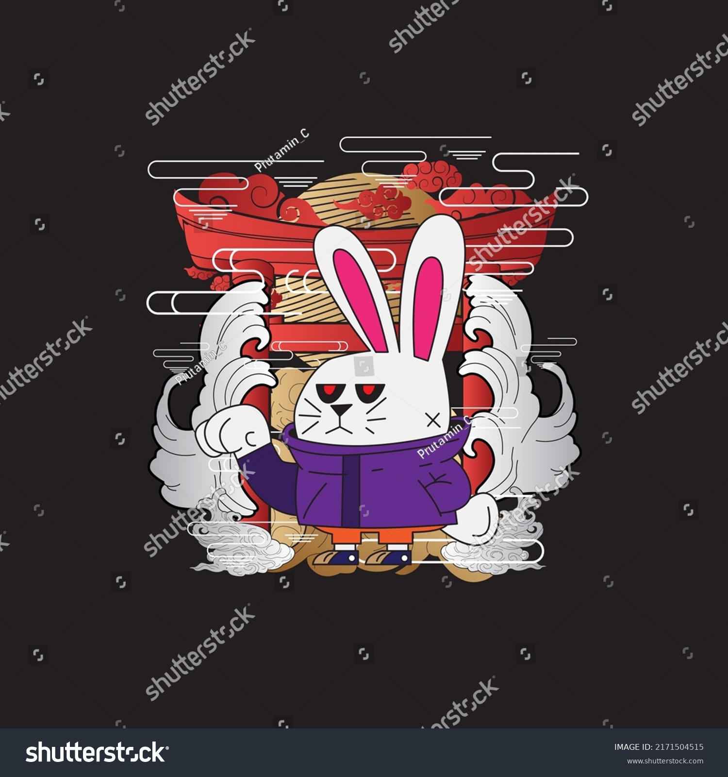 Rabbit Illustration Japanese Style Background Stock Vector (Royalty ...