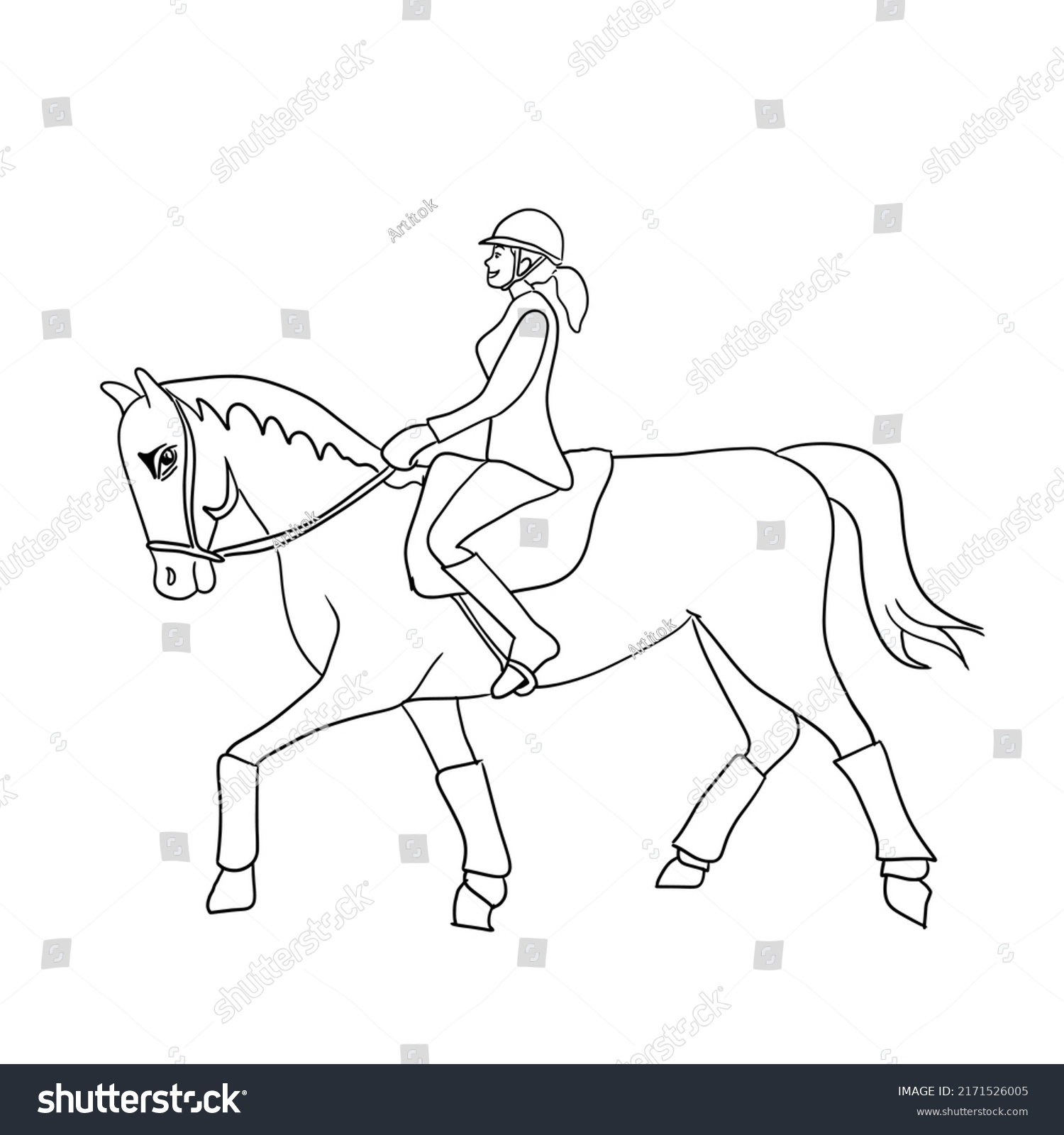 Black Stripes Depicting Woman Riding Horseisolated Stock Vector ...