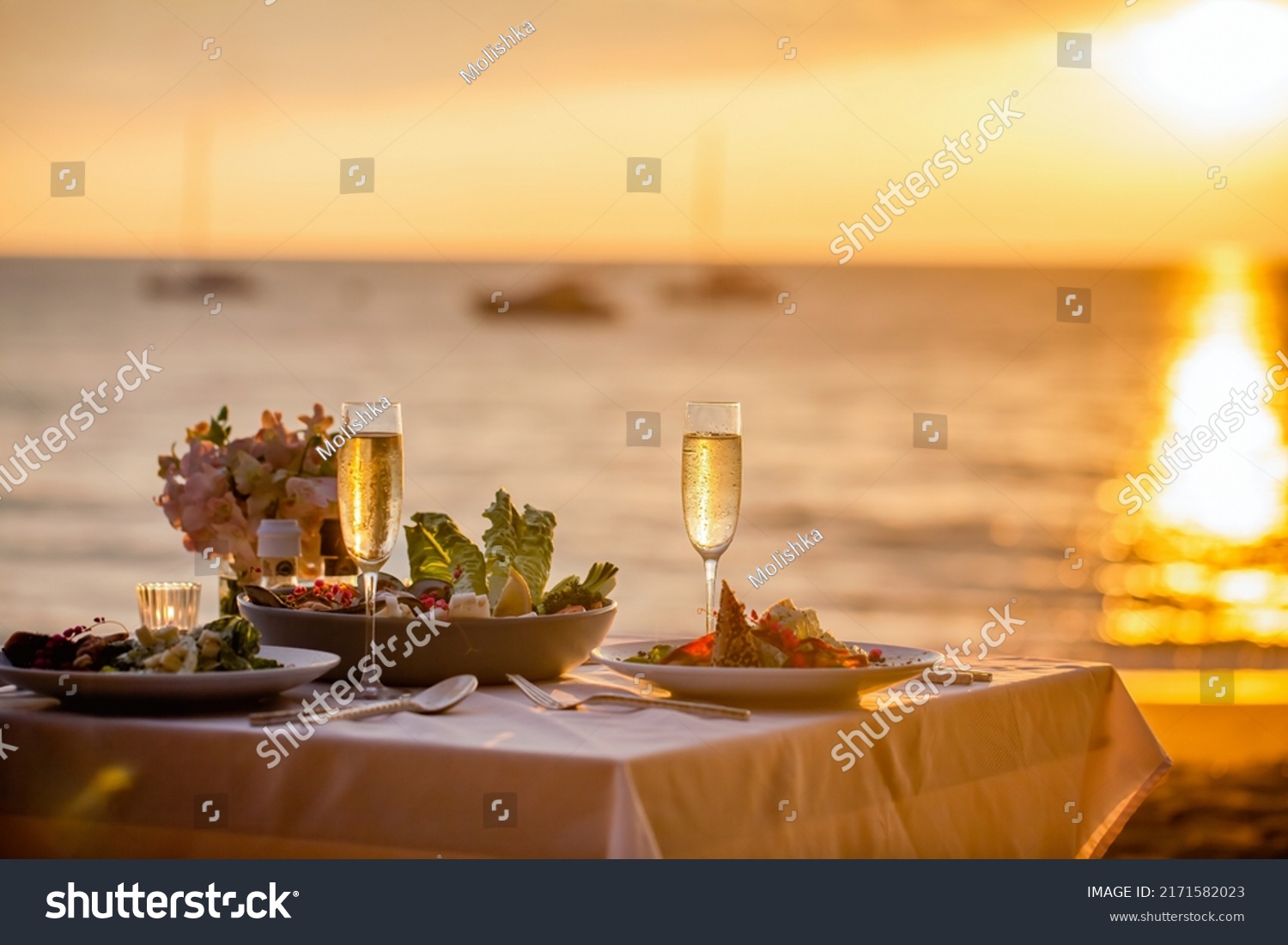 Romantic Sunset Dinner On Beach Table Stock Photo 2171582023 | Shutterstock