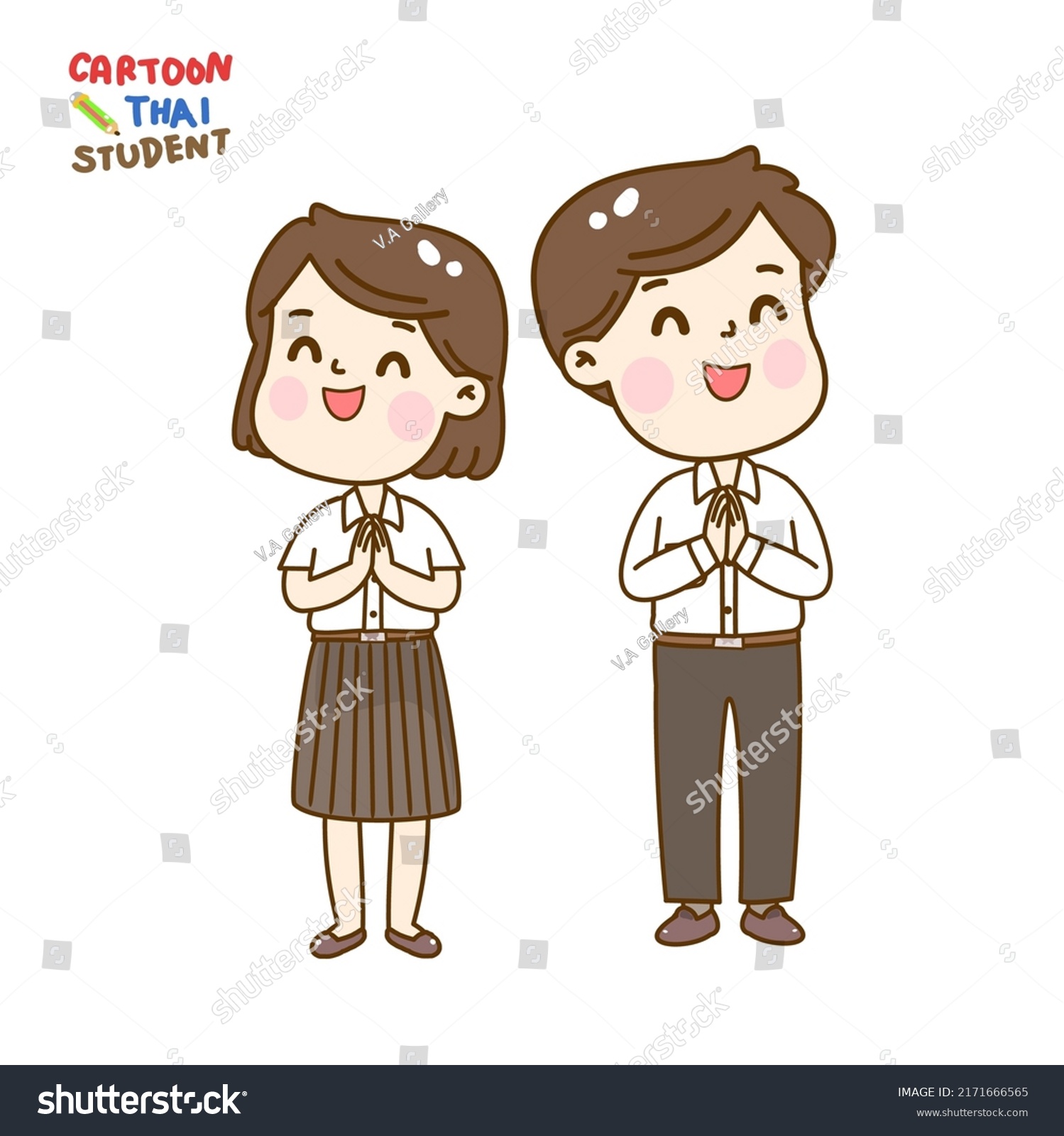 Cartoon Cute Thai Students Character Vector Stock Vector (Royalty Free ...