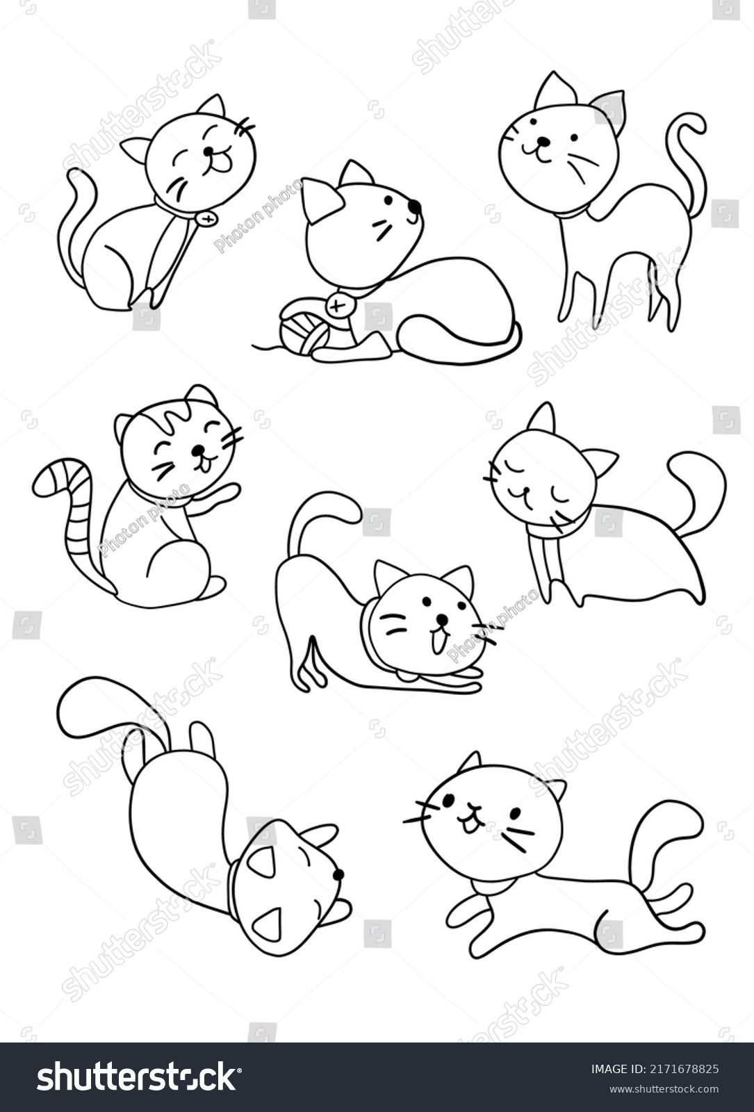 Cute Kawaii Cats Funny Poses Vector Stock Vector (Royalty Free ...