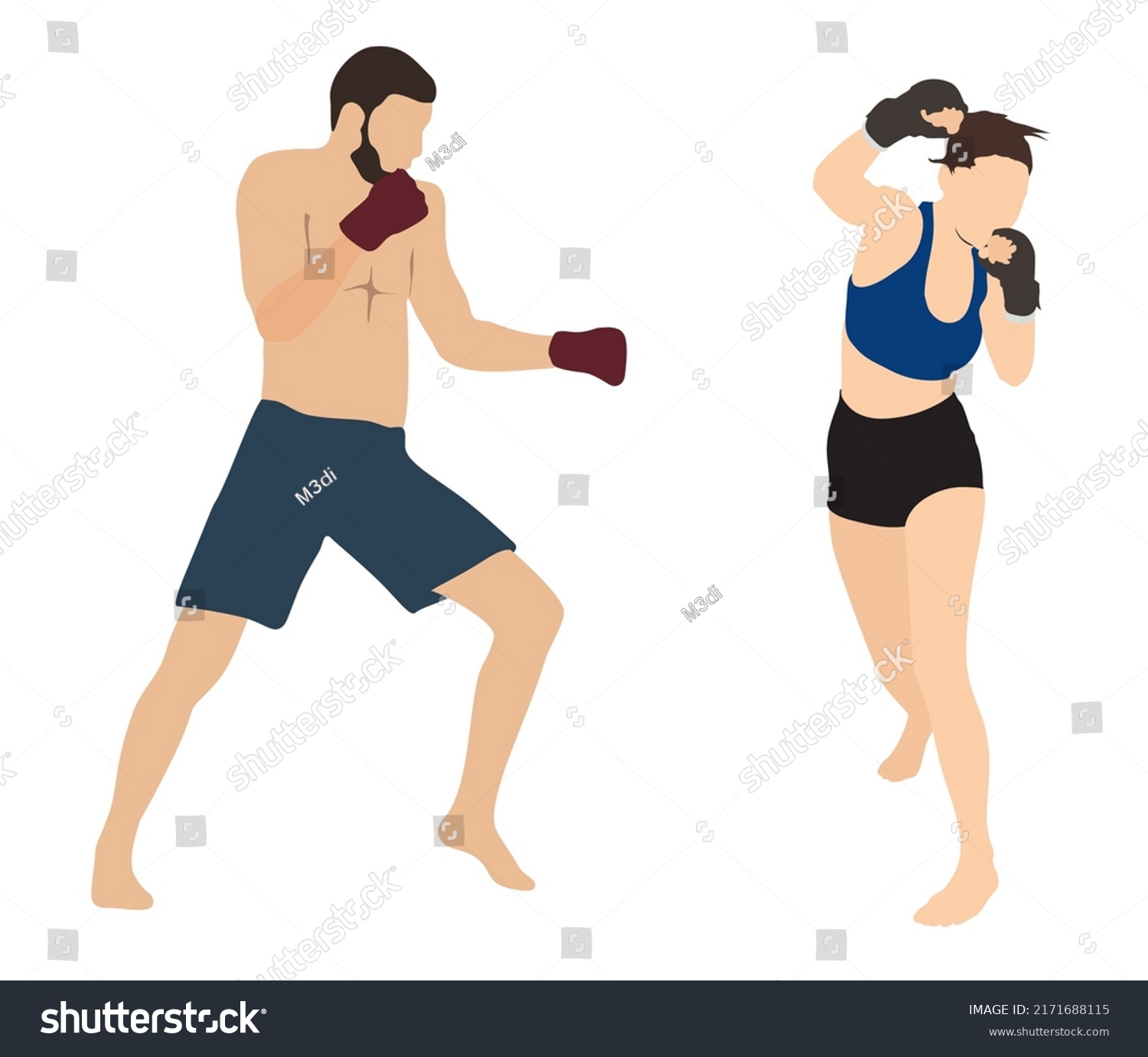 Pair Male Female Mma Fighter Standing Stock Vector Royalty Free Shutterstock