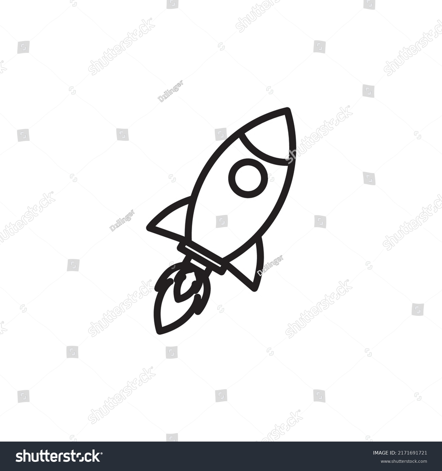 Outline Rocket Ship Fire Isolated On Stock Vector (Royalty Free ...