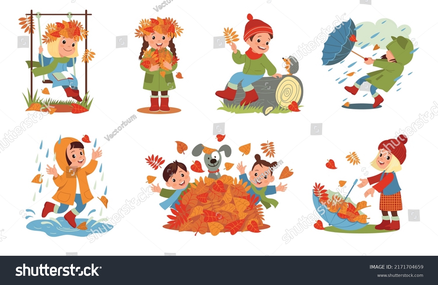 Rainy Day Children Funny Kids Play Stock Vector (Royalty Free ...