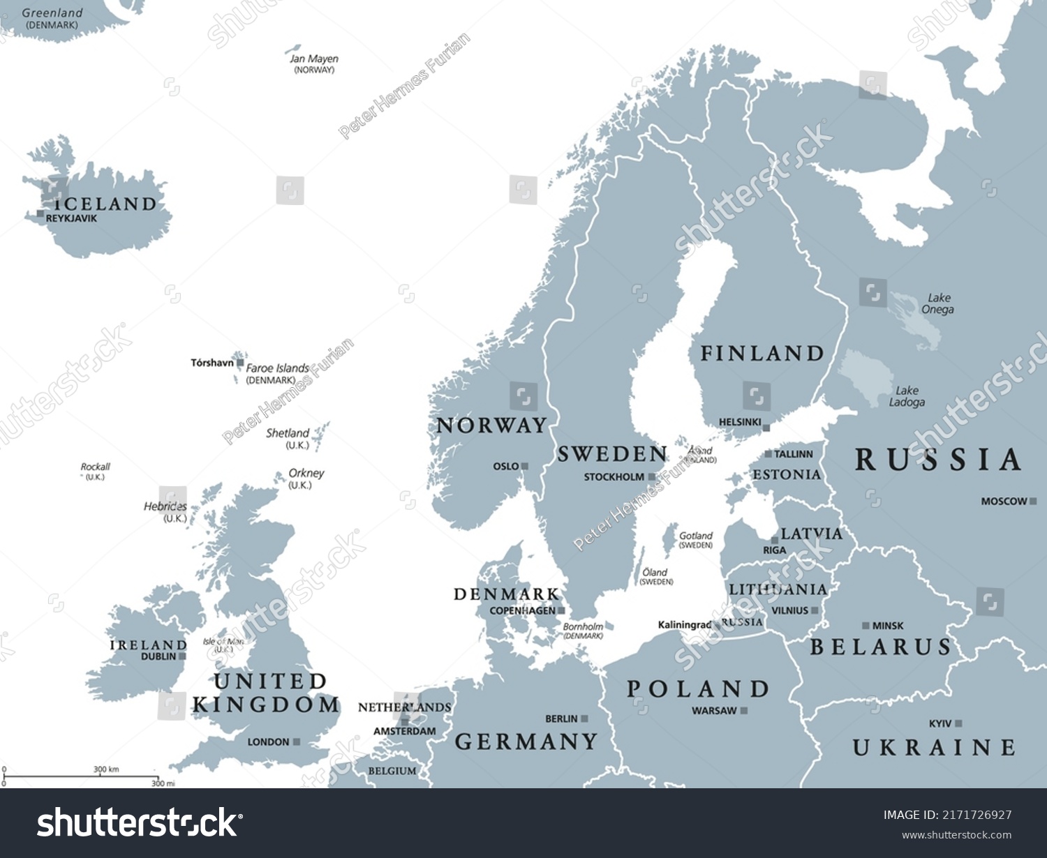 Northern Europe Gray Political Map British 库存矢量图（免版税）2171726927