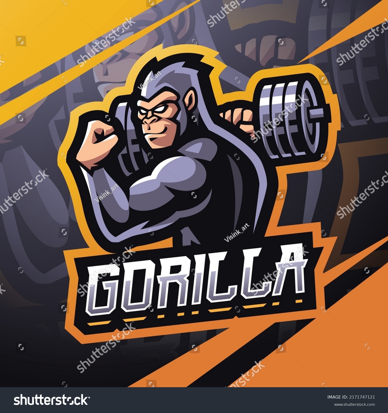 Gorilla Muscle Esport Mascot Logo Design Stock Vector (Royalty Free ...