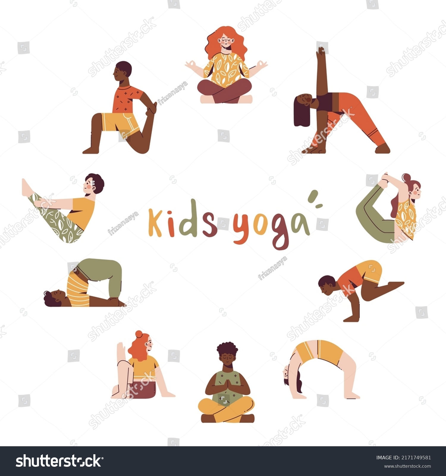 Children Different Yoga Poses Circle Kids Stock Vector (Royalty Free ...