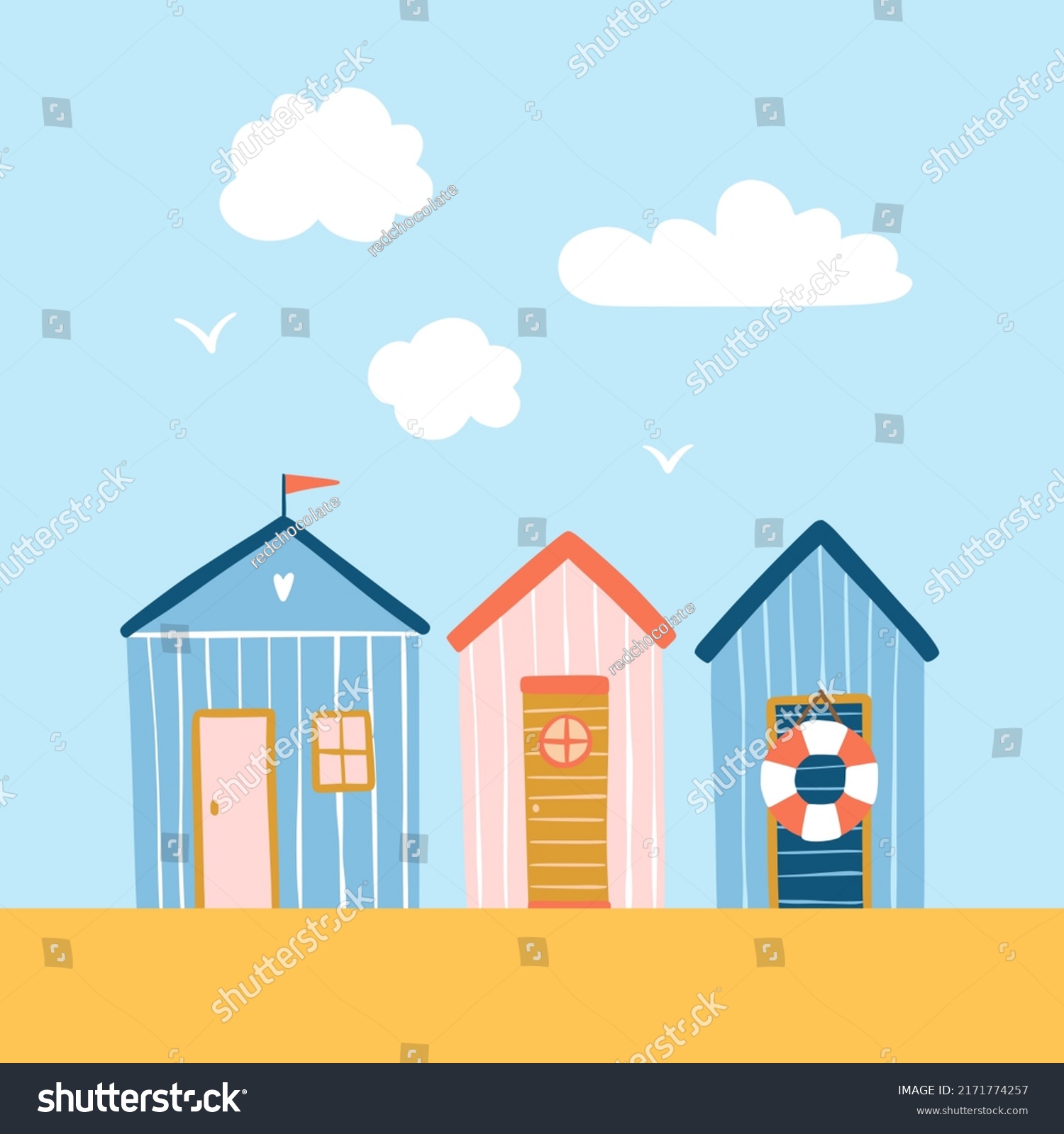 Beach Houses Vector Set Cute Seaside Stock Vector (Royalty Free ...