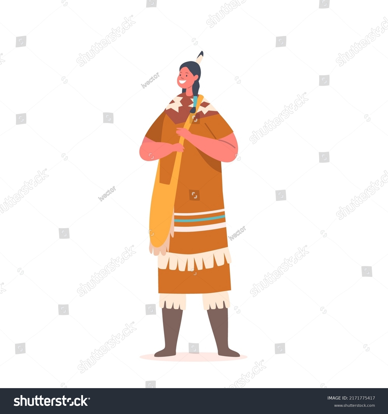 Little Girl Pigtails Wear American Indian Stock Vector (Royalty Free ...