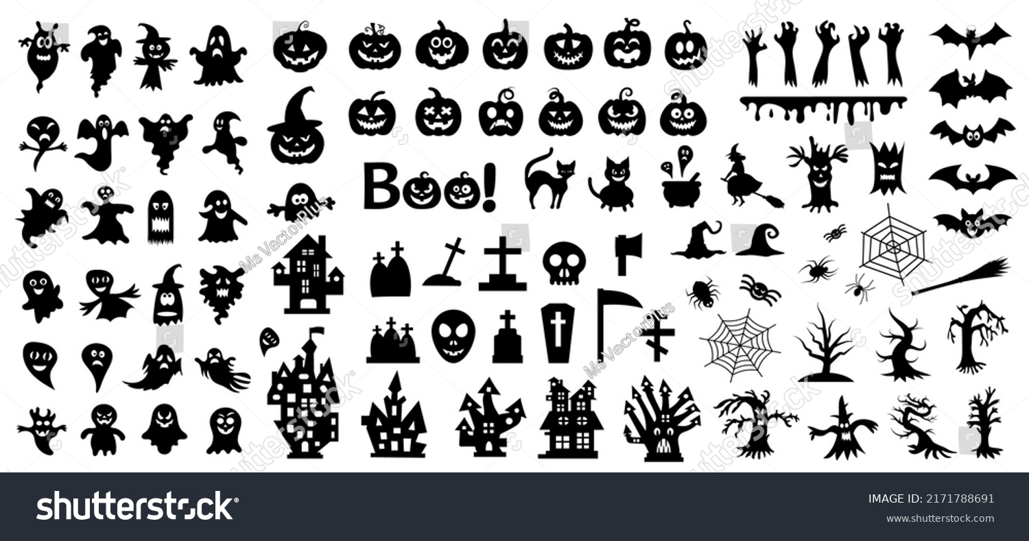 Set Silhouettes Halloween On White Background Stock Vector (Royalty ...