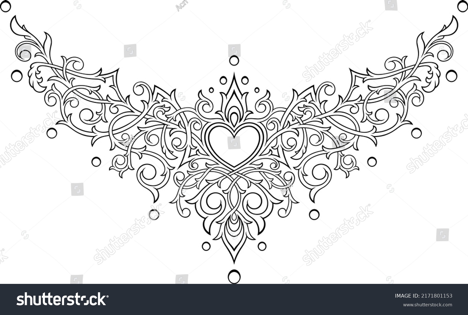 Stylized Gothic Contour Ornament Heart Tattoo Stock Vector (Royalty ...