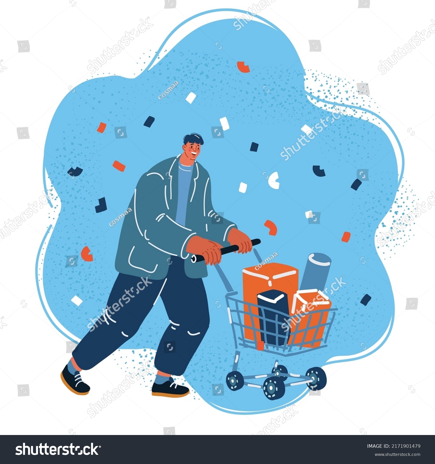 Cartoon Vector Illustration Man Shopping Trolley Stock Vector (Royalty ...