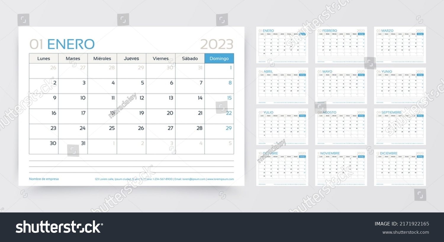 Calendar 2023 Year Spanish Planner Template Stock Vector (Royalty Free ...