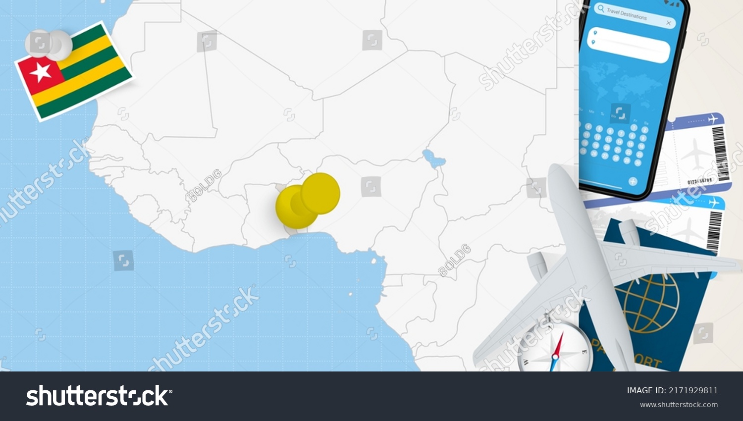 Travel Togo Concept Map Pin On Stock Vector Royalty Free 2171929811   Stock Vector Travel To Togo Concept Map With Pin On Map Of Togo Vacation Preparation Map Flag Passport And 2171929811 