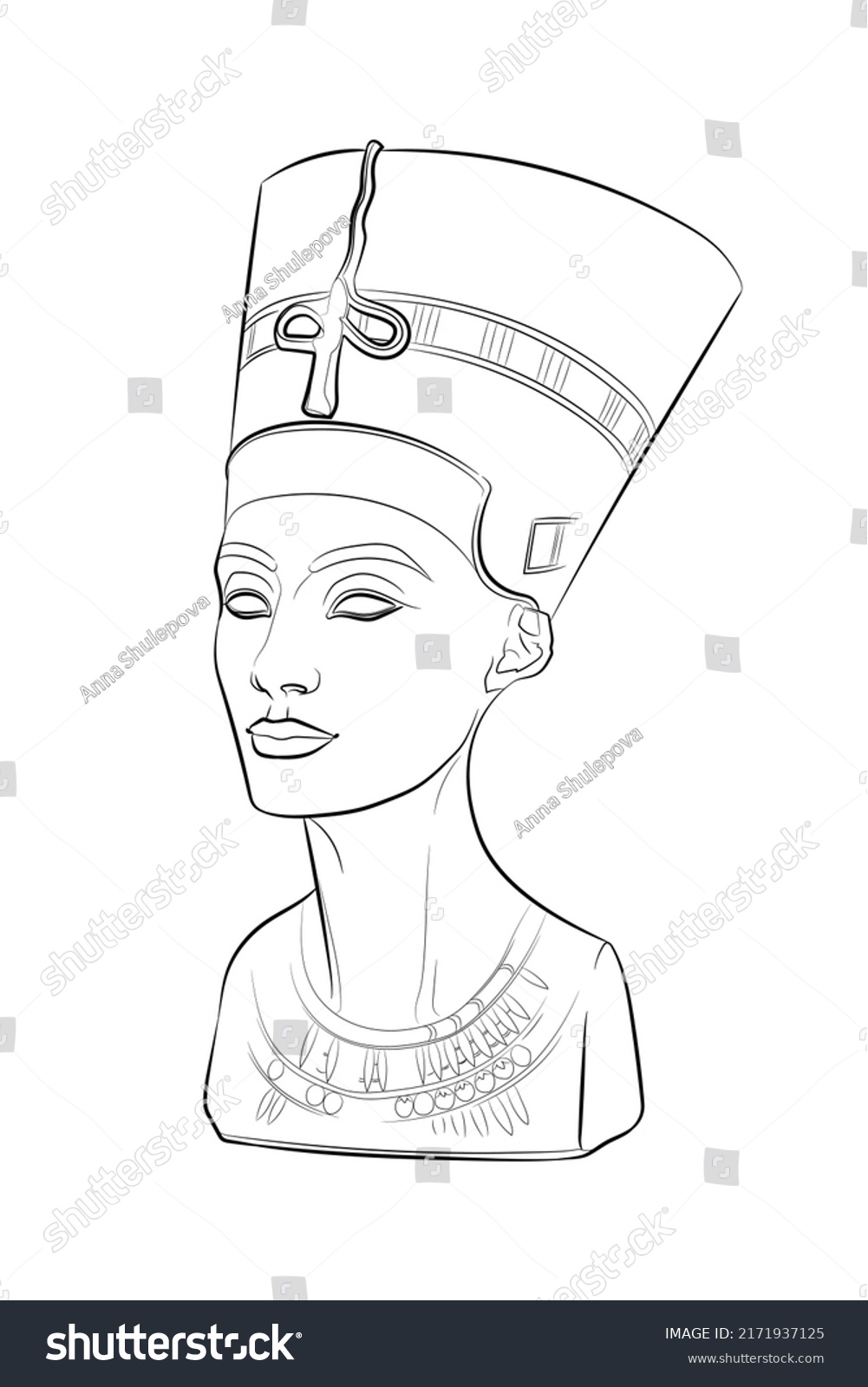 Black Outline Bust Nefertiti On White Stock Vector (Royalty Free ...