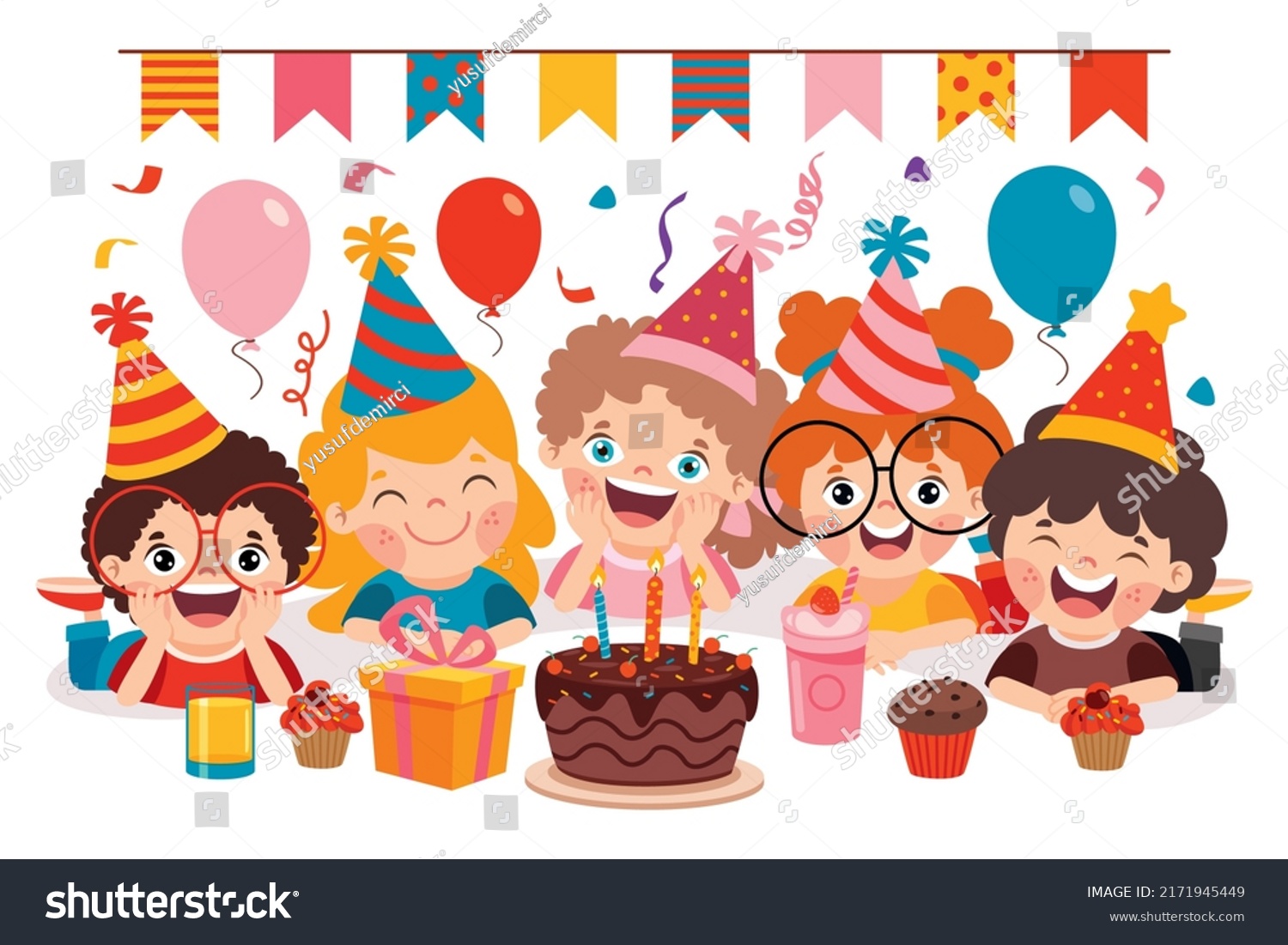 Cartoon Characters Celebrating Birthday Party Stock Vector (Royalty ...