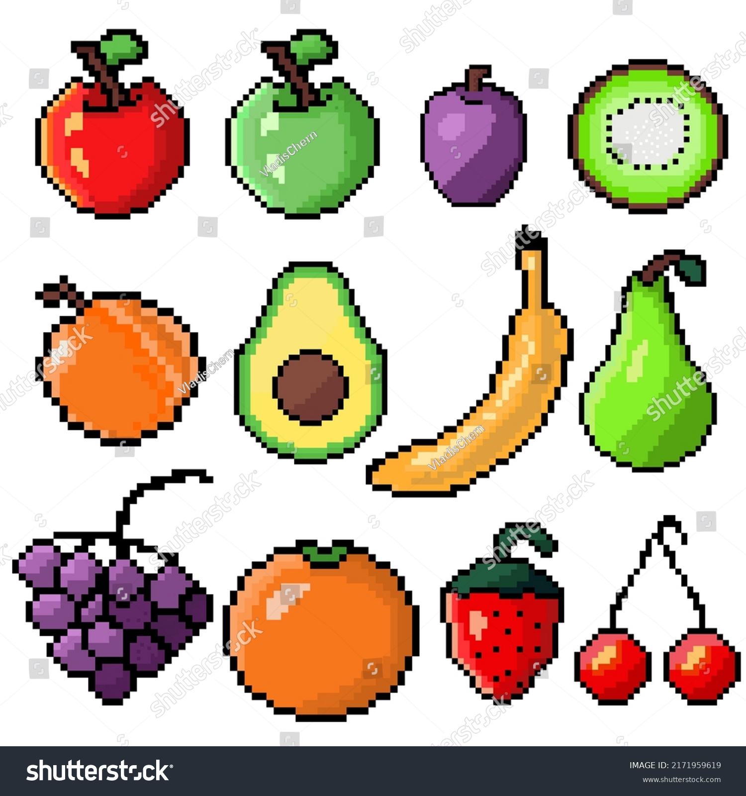 Fruits Set Pixel Art Collection Vector Stock Vector (Royalty Free ...