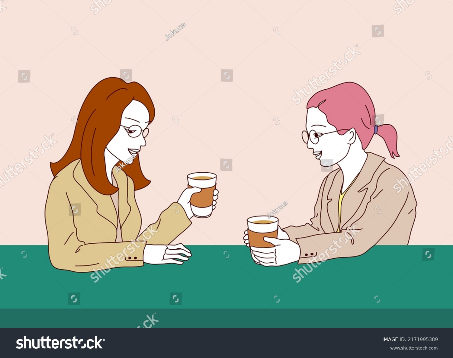 Vector Illustration Two Women Wearing Glasses Stock Vector Royalty Free 2171995389 Shutterstock