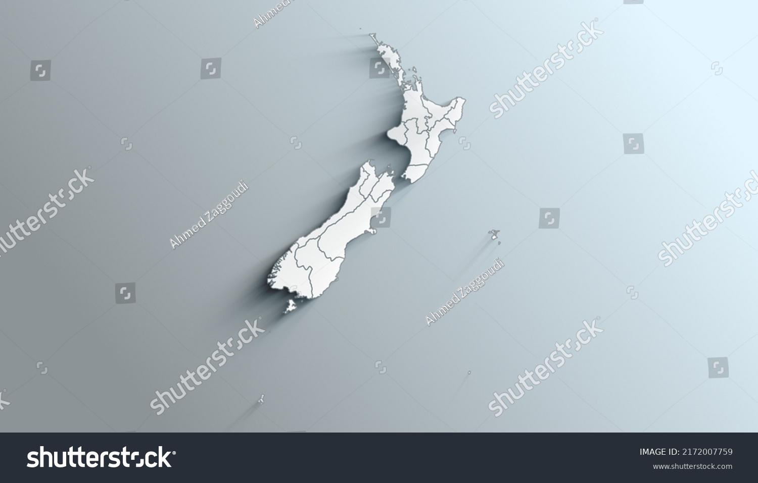 Country Political Geographical Map New Zealand Stock Illustration Stock Photo Country Political Geographical Map Of New Zealand With Regions With Shadows 2172007759